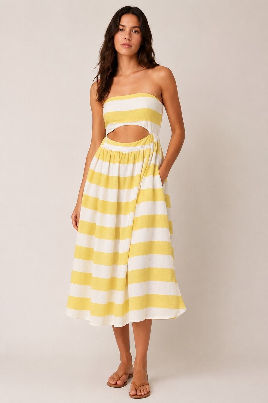 Mara Hoffman Cutout Striped Organic Cotton Midi Dress Yellow White Size 4